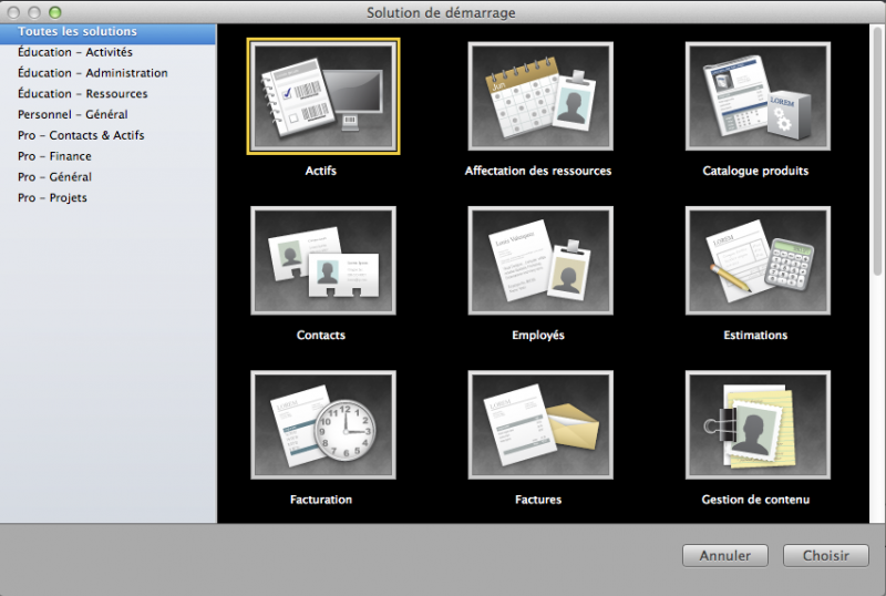 interface modèles filemaker pro